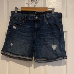 GAP Dark Blue Distressed Roll-Hem Denim Shorts
